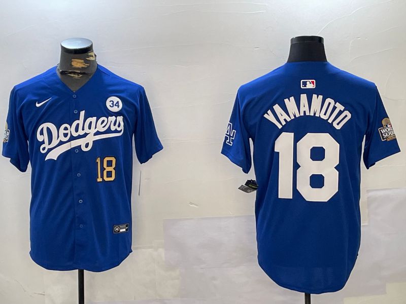 Men Los Angeles Dodgers #18 Yamamoto Blue Game 2024 Nike MLB Jersey style 11211